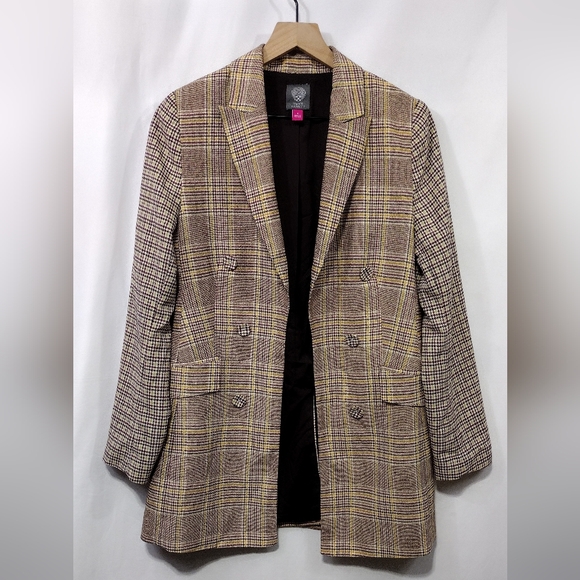 Vince Camuto Plaid Two Tone Double-Breasted Blazer Women's 4 Brown Office Career - Picture 2 of 10